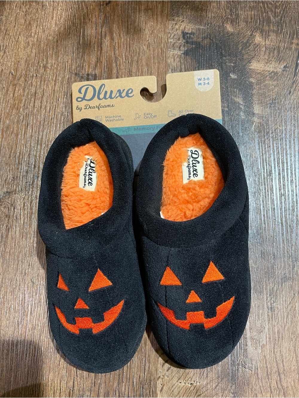 dluxe by dearfoams Unisex Jack-O-Lantern Scuff Slippers - Black Big Kids 3Y–4Y